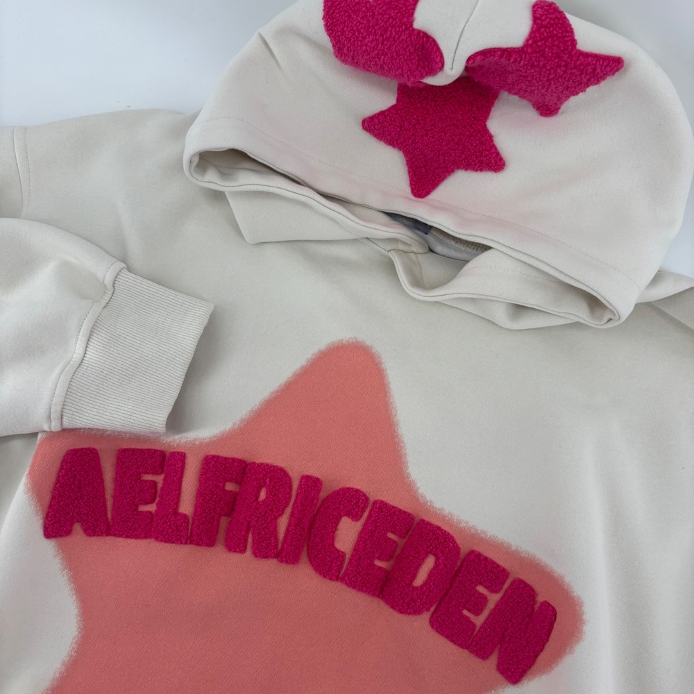 Aelfric Eden Hoodie Women S Cream Pink Excellent Star Chenille Oversized Street